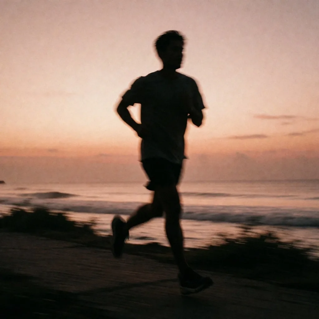Silhouette of endurance running at dawn