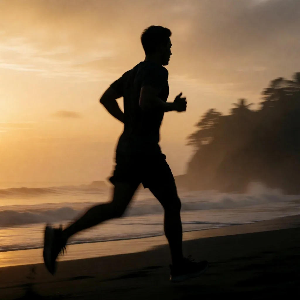 Silhouette of a man running at dawn representing endurance